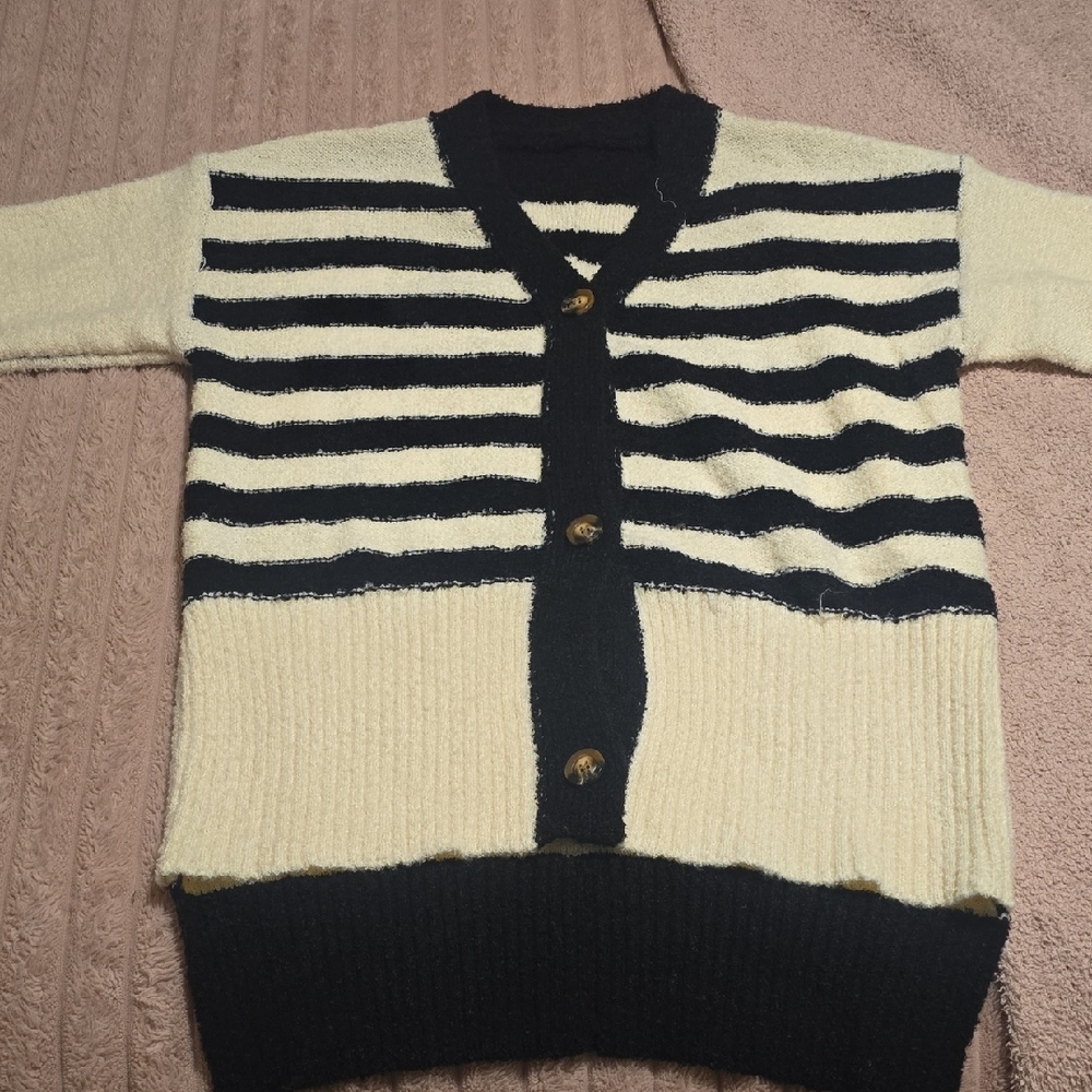 Striped Black and Cream Womens Sweater